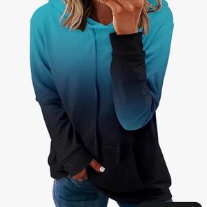 Stylish Gradient Teal and Black Women's Hoodie